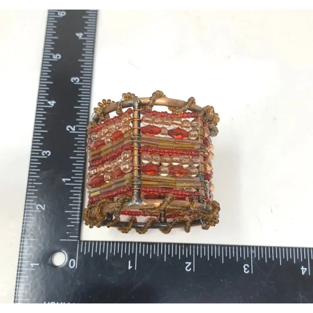 NEW Lot 4 x Pier 1 Moroccan Beaded Napkin Rings Copper Earth Tones Boho Boxed